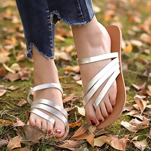 Beach Slippers for Women, Summer Open Toe Breathable Slippers Rubber Flat Sandals Rome Casual Slip-On Shoes (6.5 B(M) US, Silver) - Thumbnail 2