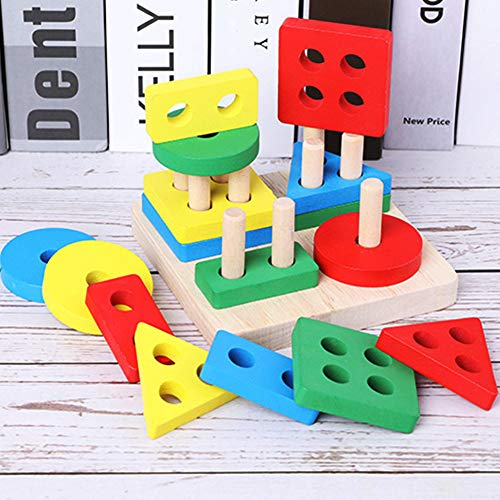 image for MorTime 4 in 1 Wooden Solid Geometry Educational Shape Color Sorting P