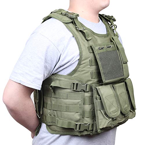 Goetland 900D Polyester Tactical Vest Airsoft Paintball Combat Training Outdoor CS Game Adjustable S-XXL, Army Green