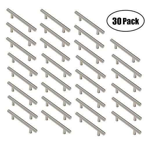 Aimyoo Cabinet Handles - Pack of 30 Stainless Steel Hollow Tube T Bar Drawer Pulls Cupboard Knob for Kitchen Furniture Hardware (Overall Length: 8", Hole Center: 5")