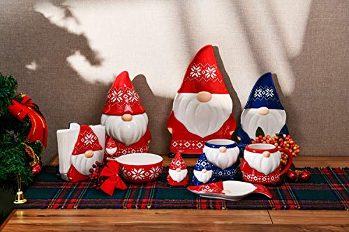 Bico Red & Blue Christmas Gnome Salt and Pepper Shaker Set, Handpainted, Dishwasher Safe