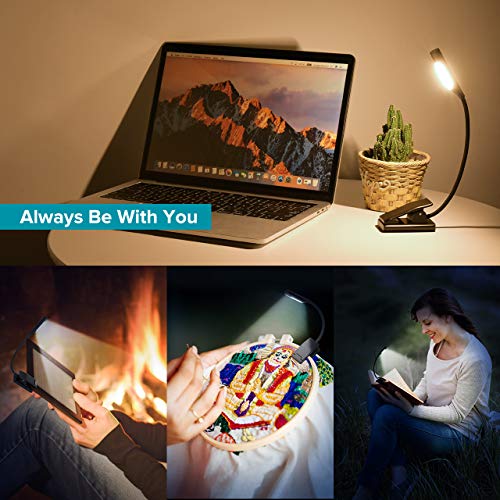 TOPELEK 7 LED Reading Light, Rechargeable Book Light with Stepless Dimming, Adjustable Color Temperature, Knob Control, Easy Clip On Reading Lamp for Night Reading in Bed