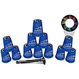 Set of 12 Blue Authentic Wssa Speed Stacks Cups with Rainbow Multicolor Spiro Snap Tops & Quick Release Stem