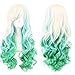 Bopocoko Long Curly Hair Wigs for Women Beige/Light Green Wig with Bangs BU036C