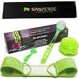 Bath Brush, Loofah Body Scrubber, Mesh Sponge & Face Brush - Body Brush, Shower Brush For Back with Long Handle, Loofah Back Scrubber and Mesh Pouf Bath Sponge Kit - Exfoliating Set For Men & Women