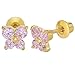 Gold Plated Pink CZ Butterfly Screw Back Earrings for Toddlers and Kids 5mm - Safety Screw Back Locking for Babies and Little Girls - Delicate Pink CZ Butterfly Studs for Children