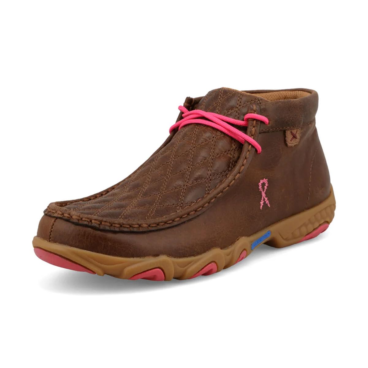 Twisted X Women's Chukka Driving Moc, Moc Toe with CellStretch, Dark Tan & Pink, 5.5 W Image