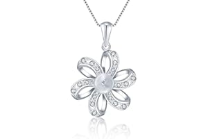 LGSY CZ Flower Bail Pendants for Pearl Jewely Making Sterling Silver, Design Pendant Fitting for Fashion Jewlery