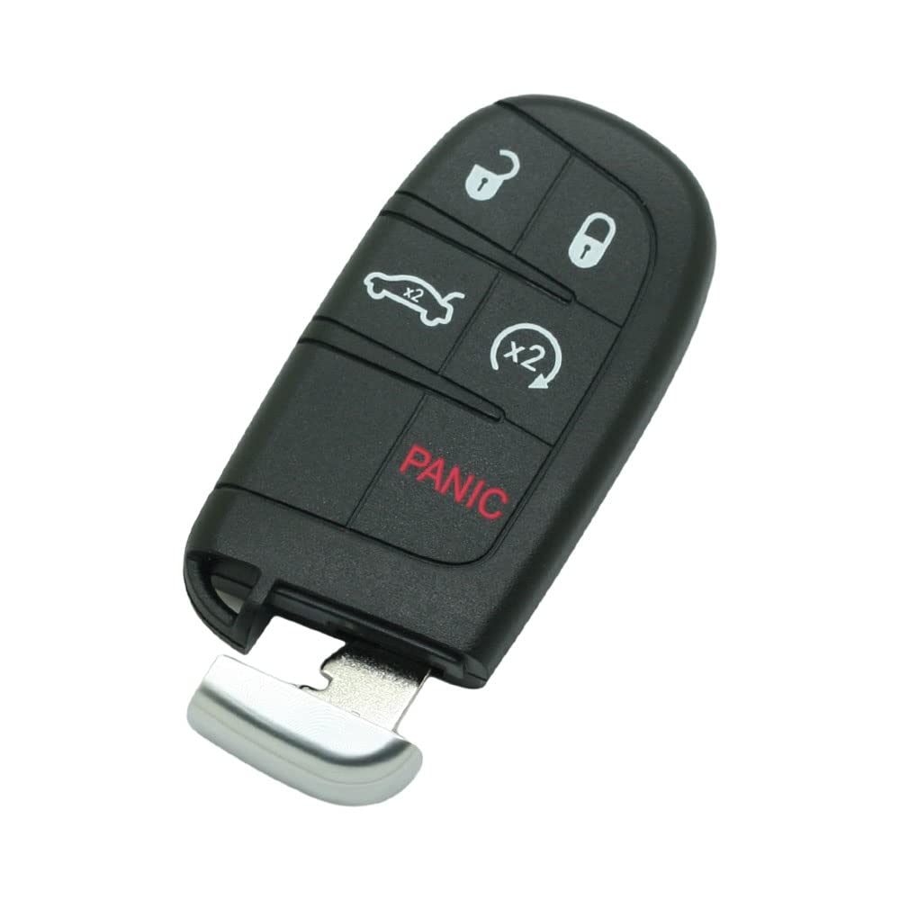 BROVACS Replacement Key Shell + Uncut Blank Emergency Insert Key Compatible with DODGE CHRYSLER JEEP 5 Button Smart Keyless Entry Remote Key Case Fob 4 BTN + Panic PG756F