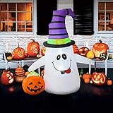 Zayzelle 4 Foot Halloween Inflatable Air Blown Ghost with Jack-O-Lantern Pumpkin/Witch Hat Lighted for Home Yard Garden Indoor and Outdoor Decoration