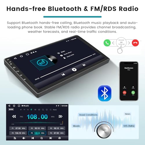 Hikity 2+64G Car Radio for Renault Clio 3 2005-2014 with Carplay Android Auto, 9 Inch Touch Screen Android 15 Radio with Mirror Link FM/RDS EQ WiFi Bluetooth GPS SWC Camera