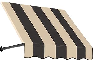 Awntech 3' Dallas Retro (40.5"-18"-24") Straight Slope Fixed Awning with Anodized Arms, Black/Tan Stripe