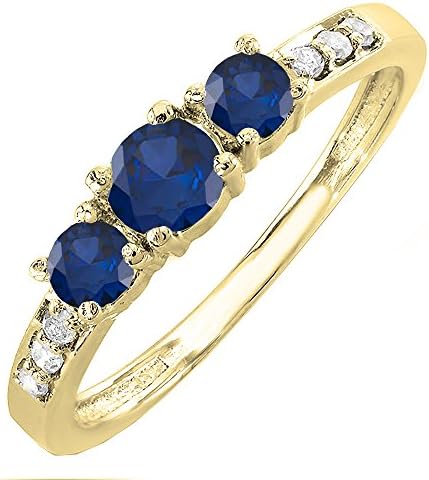 14K Yellow Gold Round Gemstone & White Diamond 3 Stone Engagement Bridal Ring