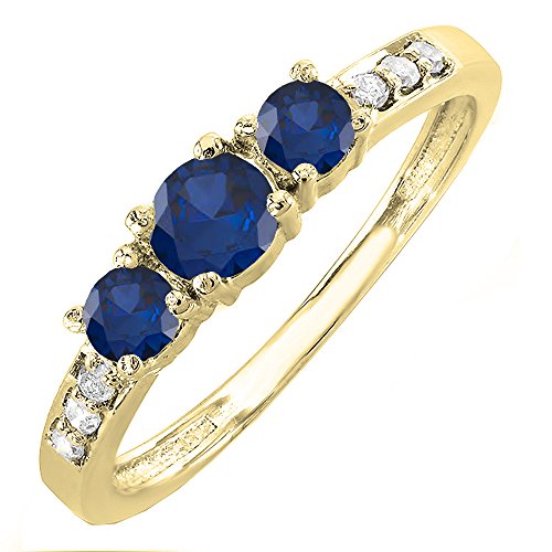 14K Yellow Gold Round Gemstone & White Diamond 3 Stone Engagement Bridal Ring