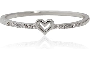Tiny Heart Ring for Women Thin Stacking Dainty Gold Ring Cute Stackable Minimalist Ring Sterling Silver Size 3-11 (Silver, 8)