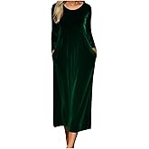 Women's Long Sleeve Velvet Dresses Fall Winter Long Dress Wedding Guest Party Maxi Dress Crew Neck A-Line Solid Dresses