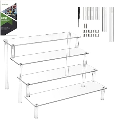 Worown 4-Tier Acrylic Riser Shelf Clear Display Stand 12in x 3.15in x 4mm