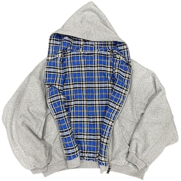 Amazon.com: HOHOPEACH Y2k Grunge Plaid Zip Up Hoodie Men Women 