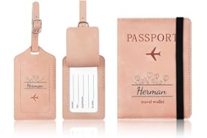 Personalized Passport Holder and Luggage Tag Set – Custom Name Travel Wallet for Women & Men – Cute Leather Passport Cover wi