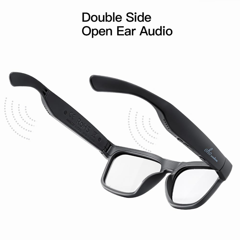 OhO Smart Glasses,Safety Glasses with Bluetooth Speaker,Indoor/Outdoor UV Protection and Voice Control,Unisex(Blue Light Lens)