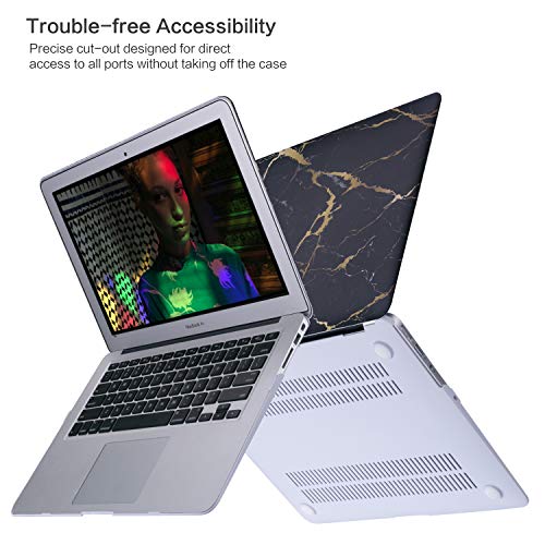 MacBook Air 13 Inch Case, TeenGrow Rubberized Plastic Protective Hard Laptop Case Shell with Keyboard Cover & Screen Protector for Mac Air 13" (Model: A1369/A1466), Black & Gold Marble