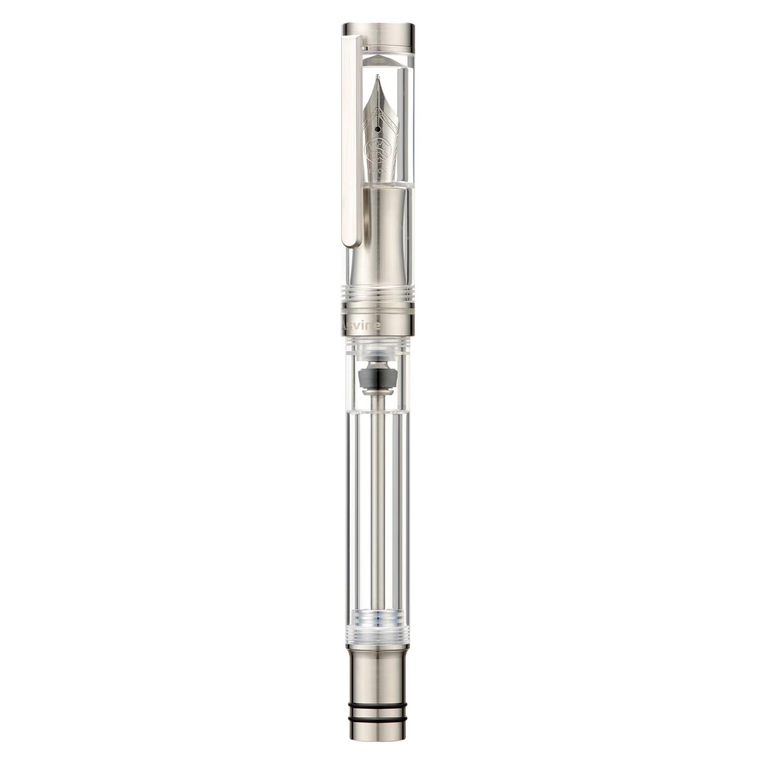 Asvine V200 Titanium Fountain Pen with Clear Acrylic Case and Extra Fine Nib with Vacuum Refill