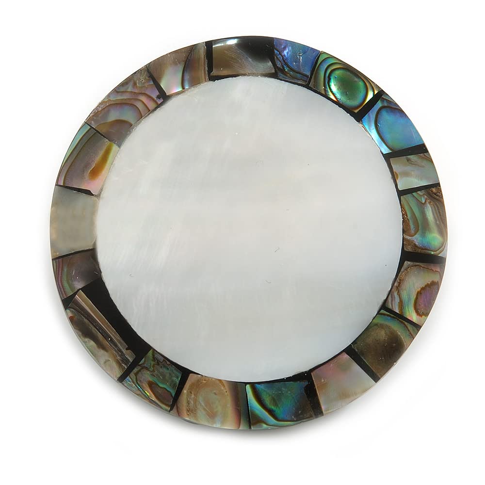 40mm L/Round Sea Shell Brooch/Silver/Grey/Abalone Shades/Handmade/Slight Variation In Colour/Natural Irregularities