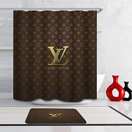 QIHAI Luxury Louis Vuitton Shower Curtain 120X180cm Bathroom Curtain Waterproof Mildewproof 12 Shower Curtain Rings