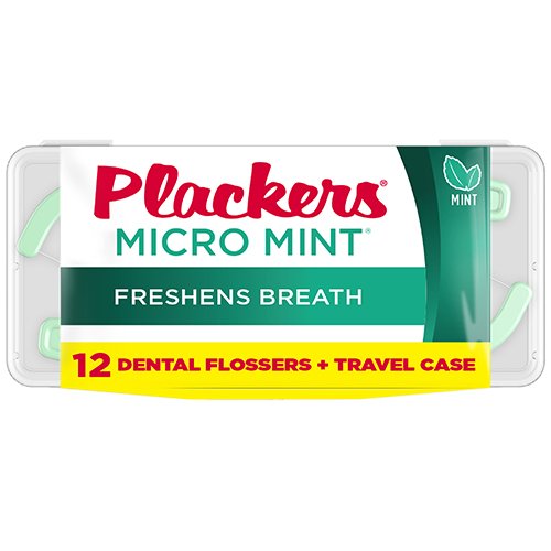 Plackers Micro Mint Flossers Travel Case, Pack of 12 Cases (144 Flossers in Total)