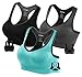 Fittin Womens Padded Sports Bras Wire Free with Removable Pads Pack of 3 Grey/Black/Aqua ,S