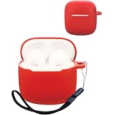 Compatible with Edifier X1 Evo True Noise Cancelling Earphones,Premium Silicone Shockproof Protection Skin Touch Charging Port Accessible, Front LED Visible with Lanyard,Red.