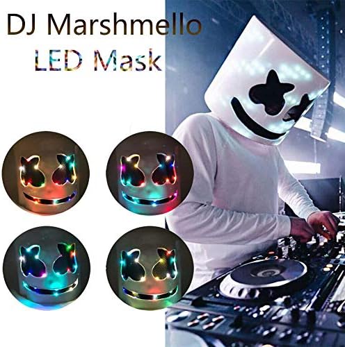 Safaiyy LED DJ Marshmello Mask Marshmello Helmet Halloween Cosplay Costume for Adult Mask Bar Music Props Music Festival Helmets, Novelty Costume Party