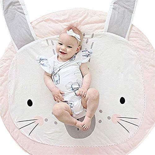 Satbuy Round Nursery Rug Pink Cartoon Sleeping Rugs for Girls, Children Anti-Slip Game Mat Cotton Floor Play Mat Blanket Play Environmental Carpet for Girls 37.4 x 37.4 (Rabbit-Pink)