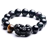 TTXSHYH Black Obsidian Bracelet,Feng Shui Black Obsidian Wealth Bracelet for Women Men Stretch Obsidian Bracelet Bangle with Pixiu Tiger Eye Stone Attract Wealth Money and Good Luck