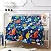 LIFEREVO Cotton Baby Toddler Blanket Spring Summer Quilt Fancy Cartoon Print Lightweight 43 x 60 Inch Blue Dinosaur