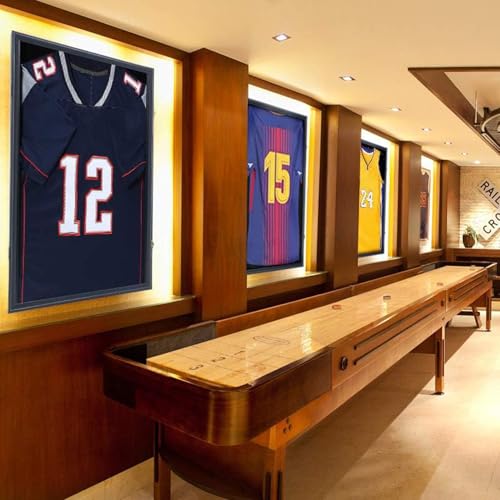 Black Jersey Display Frame Case Lockable, Sport Jersey Shadow Box with UV Protection Acrylic and Hanger for Baseball Basketball Football Soccer Hockey Shirt and Uniform, 80*60*4Cm