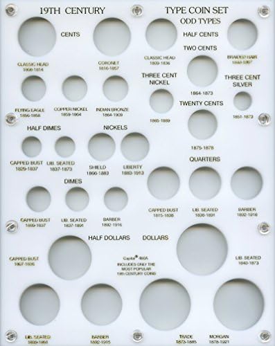 Capital Plastics 8" x 10" Acrylic screw holder "19th. Century Type Coin Set, 27-Coin Holder - White