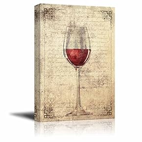 Canvas Wall Art - A Glass of Red Wine on Vintage Letter Background - Gallery Wrap Modern Home Art | Ready to Hang - 12x18 inches