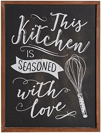 NIKKY HOME Kitchen Wall Art Decor Wood Framed Chalkboard Poster Print with Quote”This Kitchen is Seasoned with Love”, 16” x 12”, Black