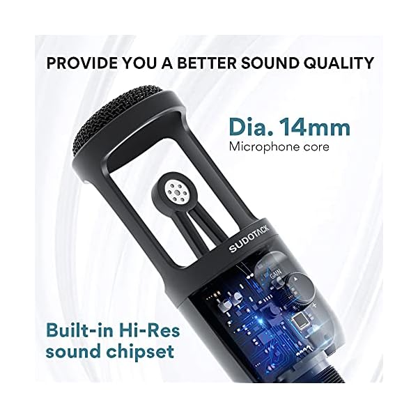 USB Computer Microphone, SUDOTACK PC Condenser Mic With Mic Gain for Gaming, Streaming, Recording, Podcast, Voice Overs, Zoom, Youtube, Compatible with Laptop Desktop Windows macOS (ST-600) - Image 5