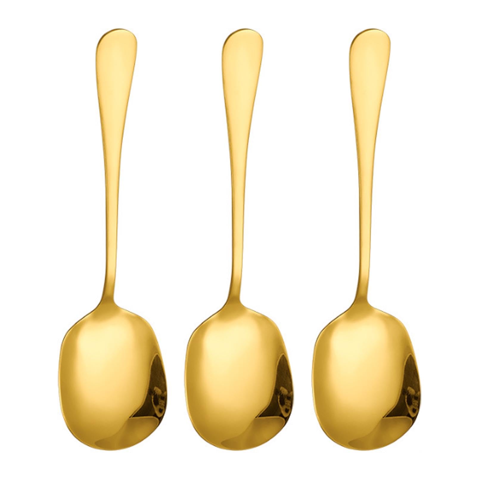 3 Pcs Stainless Steel Large Buffet Serving Spoons, Gold Serving Spoons, Salad Serving-Spoon with Long Handle, (21.7 x 6cm), Dishwasher-Safe, Large Spoons for Kitchen, Restaurant, Buffet, Banquet