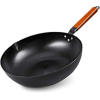 SKY LIGHT Wok Pan, No Chemical Stir Fry Pan 12.5-inch, 100% Carbon Steel Chinese Iron Pot with Detachable Wooden Handle…