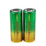 2 Packs 26650 Li-ion Rechargeable Battery 3.7V RCR123A 8000mAh Flat Top Batteries for Led Flashlight Torch