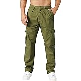 THWEI Cargo Pants for Men Casual Cotton Lightweight Relaxed Fit Stretch Elastic Waist Work Pants