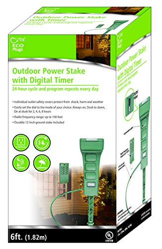 ECOPlugs Outdoor Light Timer Remote Control, Christmas Light Timer Switch Outlet, Automatic Light Switch Timer Outlet (Stake Timer B with Remote)