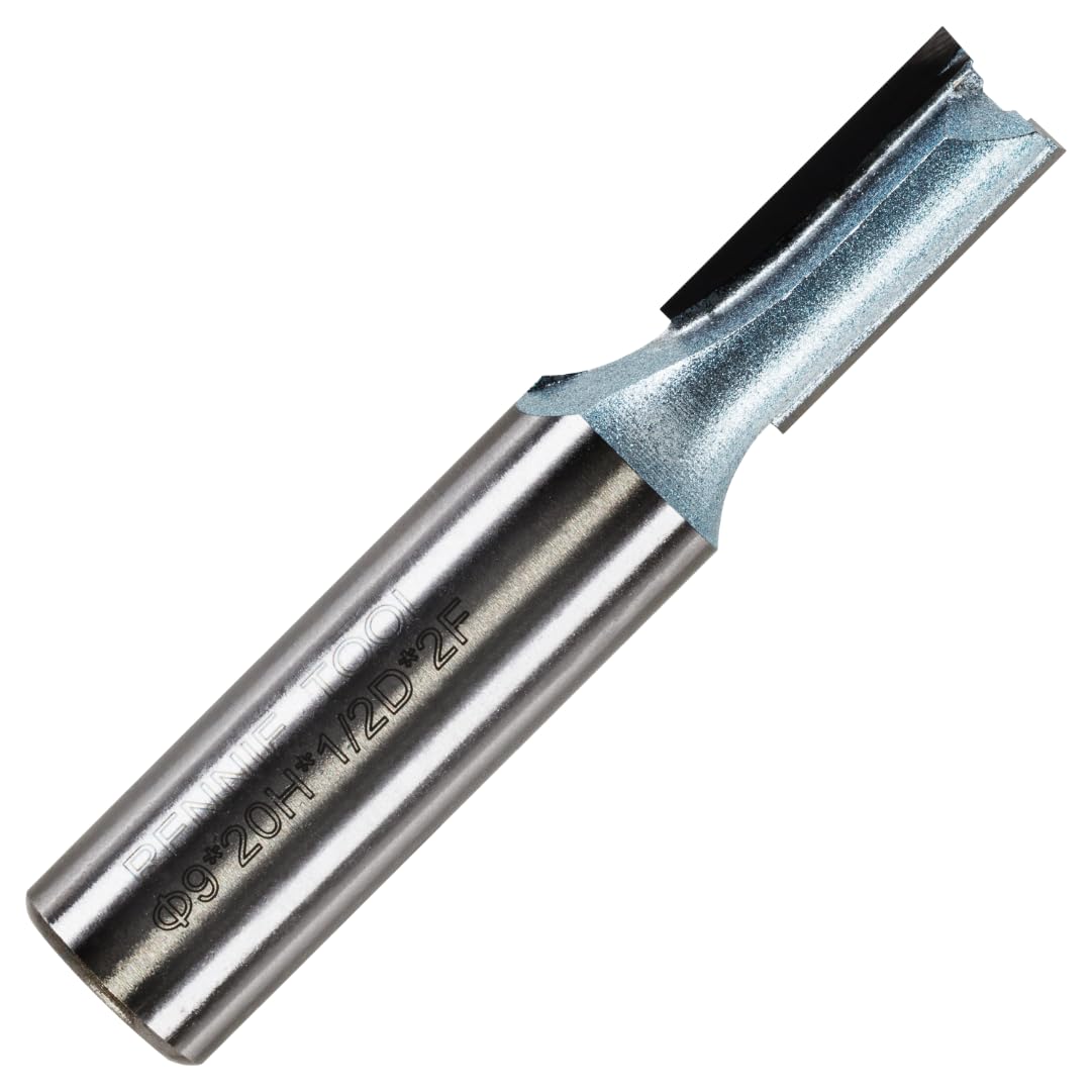 Rennie Tools - 9mm Cutting Diameter x 20mm Flute x 1/2" Shank TCT Tipped 2 Flute Straight Router Cutter Bit. Compatible With Makita Trend Festool Hikoki Dewalt Router Etc. 9mm Router Bit