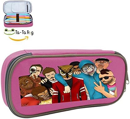 Vanoss Gaming Big Capacity Canvas Pencil Case Holder New Style Printed Multifunction Pen Bag Durable Students Stationery Makeup Pouch Double Zipper Creative Portable Travel Bag Pink