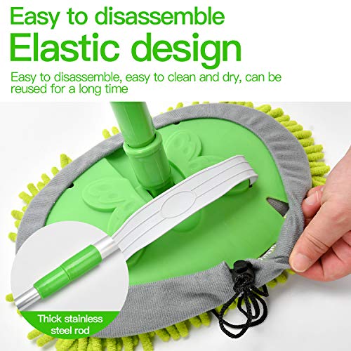 Car Wash Mop 2 in 1, with 40" Aluminum Alloy Long Handle, Chenille Microfiber Brush Duster, Not Hurt Paint Scratch, Free Cleaning Tool, Dust Collector Supplies, for Washing Car, Truck, SUV