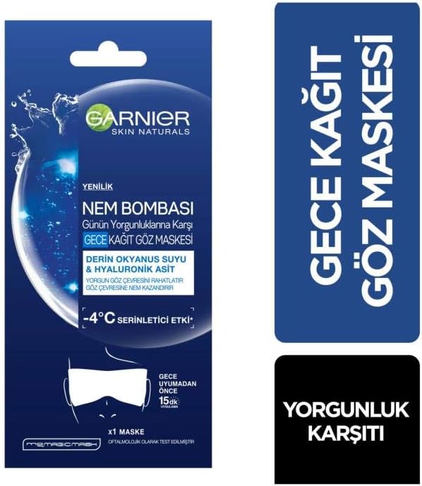 Garnier Moisture Bomb Night-Time Eye Sheet Mask Deep Sea Water and Hyaluronic Acid 6g, red, 6 g (Pack of 1)