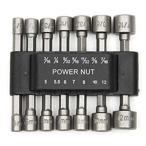 14 PCS Quick-Change Power Nut Driver Bit Set,Electronic 3/16" 1/4" 9/32" 5/16" 11/32" 3/8" 7/16" 5,5.5,6,7,8,10,12mm He-Shank Socket Adapter,Made by Chrome Vanadium Steel